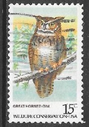 ESTADOS UNIDOS #1763 1978 "Gran Búho Cornudo (Bubo virginianus)"