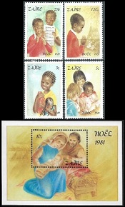 Zaire #1037,  #1039 - 1041 y 1042 en H.S. 1981 Nuevas  "Navidad"