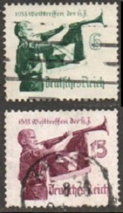 Alemania  #463 - 464   1935  Serie completa Scott $5.65 "Movimiento de las juventudes Hitlerianas"