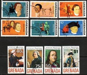 Granada #628 - 633 y #C29 - C32 1975 Serie completa "Bicentenario de la independencia norteamericana"