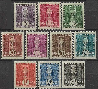 Guinea Francesa  #J26 - J35  1938  Serie completa  Nuevas (Hinged)