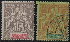 Madagascar #36(Nueva Hinged) y #37(Usada)  1899