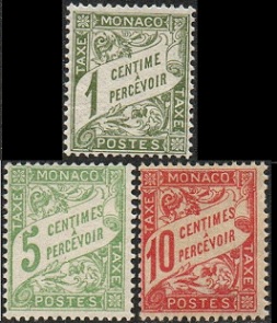 Monaco #J1 - J3  1905 Nueva (Hinged)