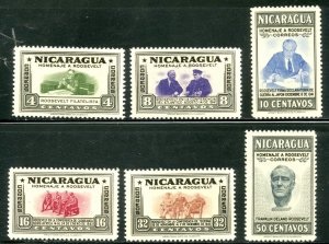 Nicaragua #695 - 700  1947  Nuevas NH "Homenaje a Roosevelt"