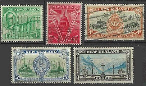Nueva Zelanda #248, #250, #252 - 253 y #256 1946 "Retorno a la paz al termino de la II guerra mundial"