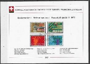 Suiza #540 - 543   1972  Serie completa en Hoja de presentación