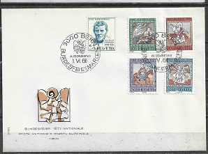 Suiza #B355 - B359  1965  F.D.C.  Serie completa "Pinturas de la cúpula de la Iglesia de San Martin en Fillis"