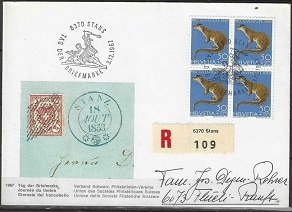 Suiza #B373  1967 Cuadro en F.D.C circulado certificado "Nutria euroasiática"