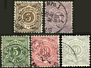 Wurttemberg  #57 - 61  1875  (#57 y #59 1890)