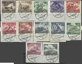 Alemania III Reich #B218 - B229 1943 Serie completa Sello de primer dia en papel Scott $19.25 «Día del Ejército y día de Conmemoración de los Héroes»