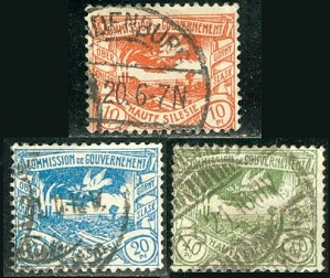 Alta Silesia #18, #20 y #23 1920 Scott $4.80  "Paloma sobrevolando ciudad"