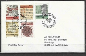 Islas Feroe  #65 - 69  1981  F.D.C. Serie completa "Escritos históricos"