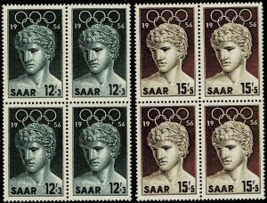 Saar #B109 - B110  1956 Serie completa en cuadro Nuevas NH "Olimpiadas de Melbourne"