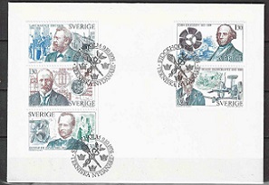 Suecia #1182a  1976 F.D.C. Serie completa en panel de booklet "Inventores"