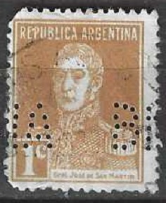 Argentina  #341  1926 con perfin (daño esquinas superior e inferior)