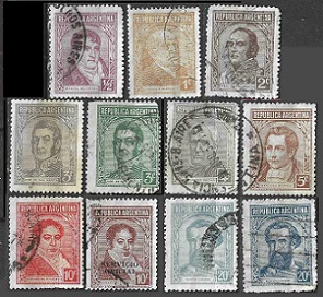 Argentina #418 - 420, #422 - 423, #426 - 427, #430 - 431 y #436 - 437 1935