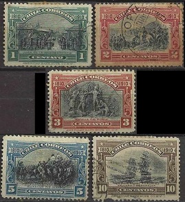 Chile #83 - 87 1910  (#87 con daño)  "Centenario de la independencia"