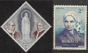 Monaco #412 - 413 1958 Nuevas SG (Hinged) "Centenario de la aparición de la Virgen de Lourdes"