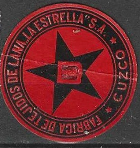 Peru Sello de seguridad de la Fabrica de tejidos de lana "La estrella S.A, Cuzco"