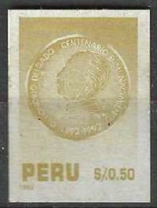 PERU #1054  1993 Auto adhesiva "Honorio Delgado medico y escritor"