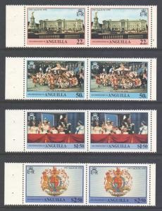 Anguilla #315 - 318  1978 Serie completa en pares Nuevas NH "Jubileo de plata de la coronación de Isabel II"