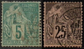 Colonias francesas #49 y #54  1881  "Alegoria del comercio"