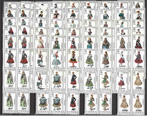 España #1392 – 1439 de 1967 a 1970 en Cuadros Nuevas NH 5 series completas
