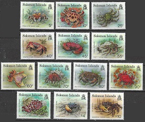 Islas Salomón #733  - 735, #737 - 743 y #745 - 747   1991  Nuevas  NH Scott $12.75 "Cangrejos"