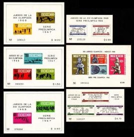 Mexico #C310a, #975a y #C320a(1966), #983a, #C329a y #331a(1967)  H.S. Nuevas con pequeñas marcas de humedad