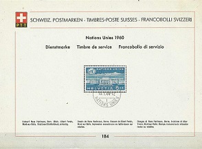 Suiza Oficinas para Europa de las Naciones Unidas #7O33  1960  Hoja informativa de primer dia de emision