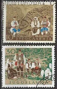 Yugoslavia #484 y #486 1957 Usadas (Hinged) "Costumbres nacionales"