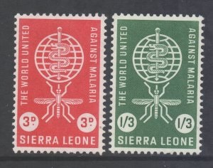 Sierra Leona #225 - 226  1962  Serie completa Nuevas  (Hinged) "OMS en camino de erradicar la malaria"