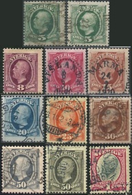 Suecia # 56 - 56a y #57 - 65 1891 serie completa "Rey Oscar II"