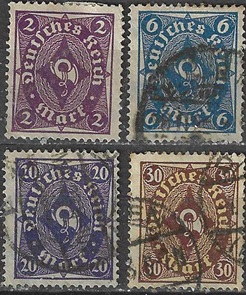 Alemania  #185 , #189 y #191 - 192  1922 "Trompeta de correos"