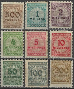 Alemania #280 - 282, #284 - 286 y #290 - 291 1923 Nuevas SG (Hinged)