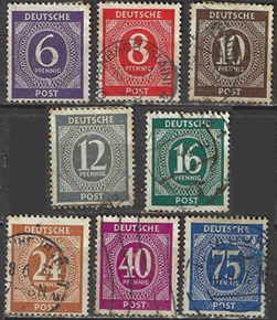Alemania #535 - 537, #539, #542, #544, #548 y #553 1946