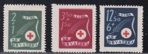 Croacia #B70 - B72  1944  Serie completa Nueva  NH "Pro Cruz Roja"