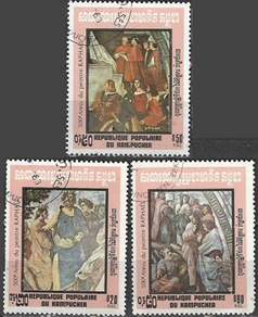 Kampuchea #404 - 406  1983  "Pinturas de Rafael"
