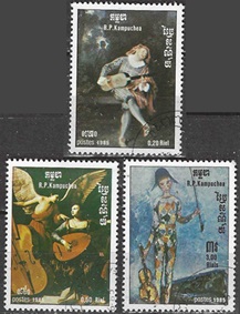Kampuchea #603 - 604 y #609   1985  "Pinturas - Año internacional de la musica"