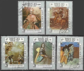 LAOS #546 - 549 y #551   1984  "Pinturas españolas de Picasso, Greco, Velásquez, Murillo y Zurbarán "