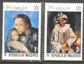 Maldivas  #489 y #491 1974 Nueva NH  "Obras de Picasso"