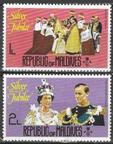 Maldivas  #662 - 663  1977 "25 años del reinado de Isabel II"