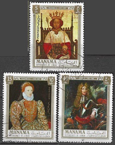 Manama  Mi#734A, #736A y #740A  1971 CTO "Reyes de Inglaterra"