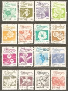 Nicaragua #1209 - 1224  1983  Serie completa  "Flores locales"