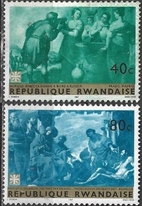 RUANDA #212 y #214  1967   Nuevas (Hinged) "Pinturas de Murillo y Calabrese"