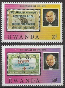 RUANDA #936 - 937  1979  Nuevas (Hinged) "Centenario del fallecimiento de sir Rowland Hill"