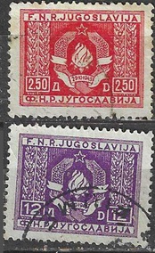 Yugoslavia #O4 y #O8 1946 "Escudo de armas de la Republica Popular Federal"