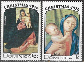 Dominica  #502 - 503  1976 Nuevas (Hinged) "Navidad - Virgen y el Niño, obras de Bellini y Mantegna"