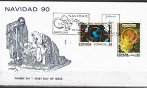 España #2634 - 2635   1990 Serie completa en F.D.C.  "Escenas de la pelicula Poema Cosmico, de Jose Antonio Sistiaga - Navidad"