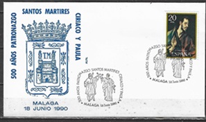 España #C182 1982 Sobre conmemorativo "Santo Tomas, por El Greco - 500 Años del Patronato de los santos Mártires, Malaga""